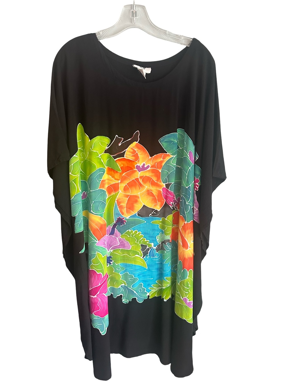 Rare Vintage Hilo Hattie Tropical Floral Kaftan Muumuu Rayon Hawaiian Coverup
